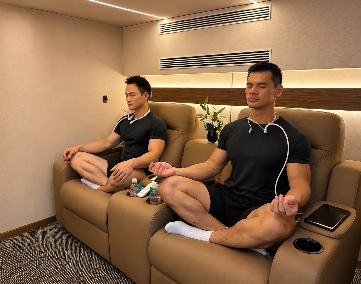 Athlete using a premium oxygen wellness recovery area after training