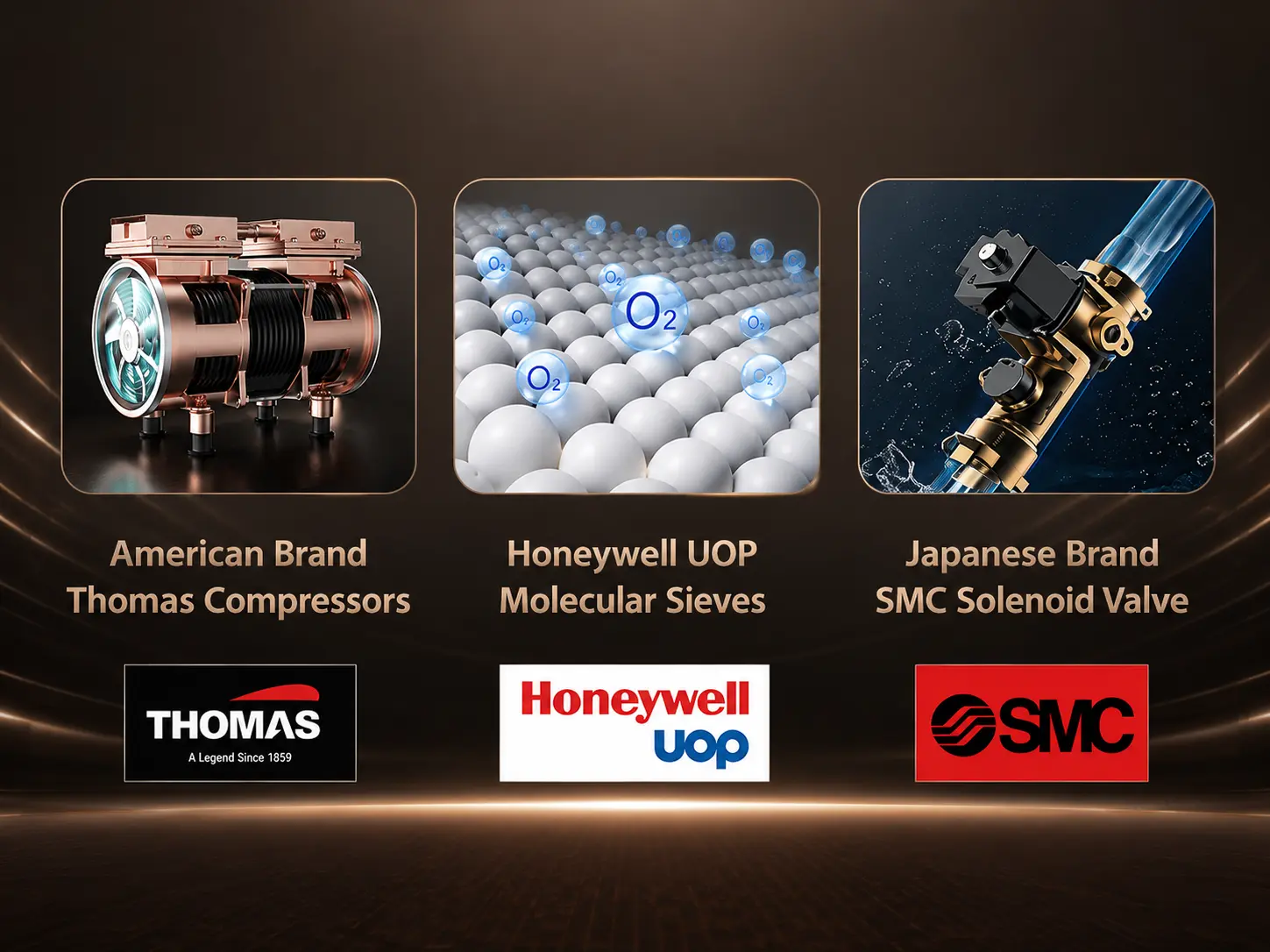 Thomas Honeywell UOP and Japan SMC core components used in the Ueerl V3 hyperbaric chamber