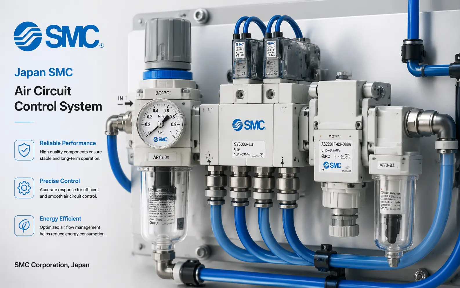 Japan SMC air circuit control system used in Ueerl hyperbaric oxygen chambers for precise airflow and pressure control