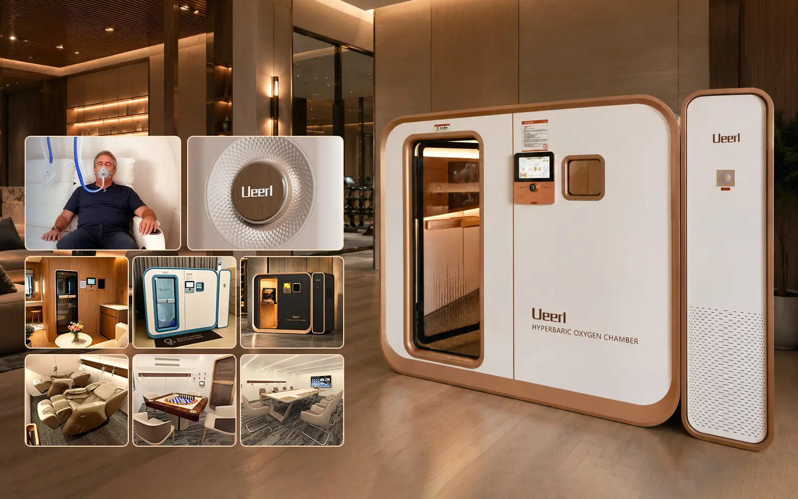 Ueerl OEM and ODM hyperbaric oxygen chamber customization including BIBS branding exterior and interior options