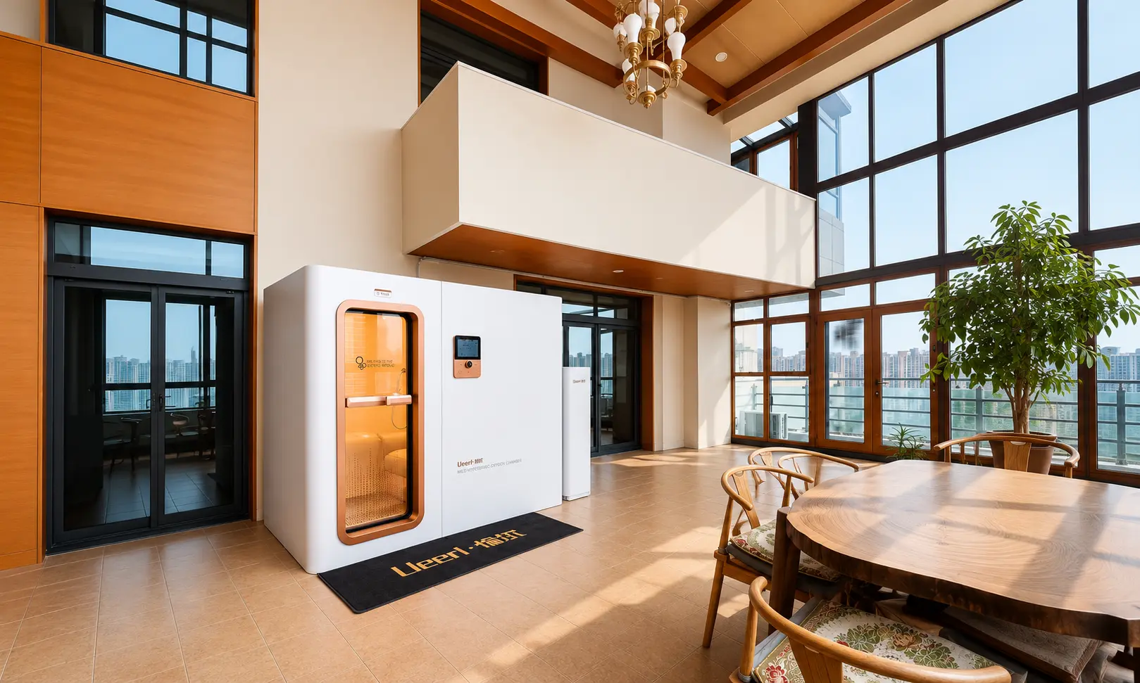 Ueerl room-style hyperbaric oxygen chamber installed in a luxury private home