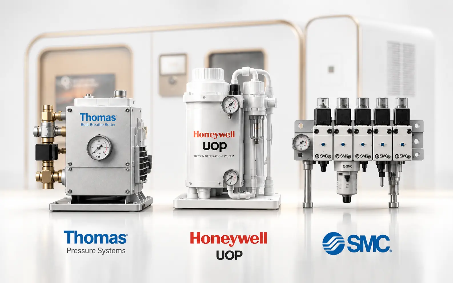 Thomas Honeywell UOP and Japan SMC core systems used in Ueerl hyperbaric oxygen chambers