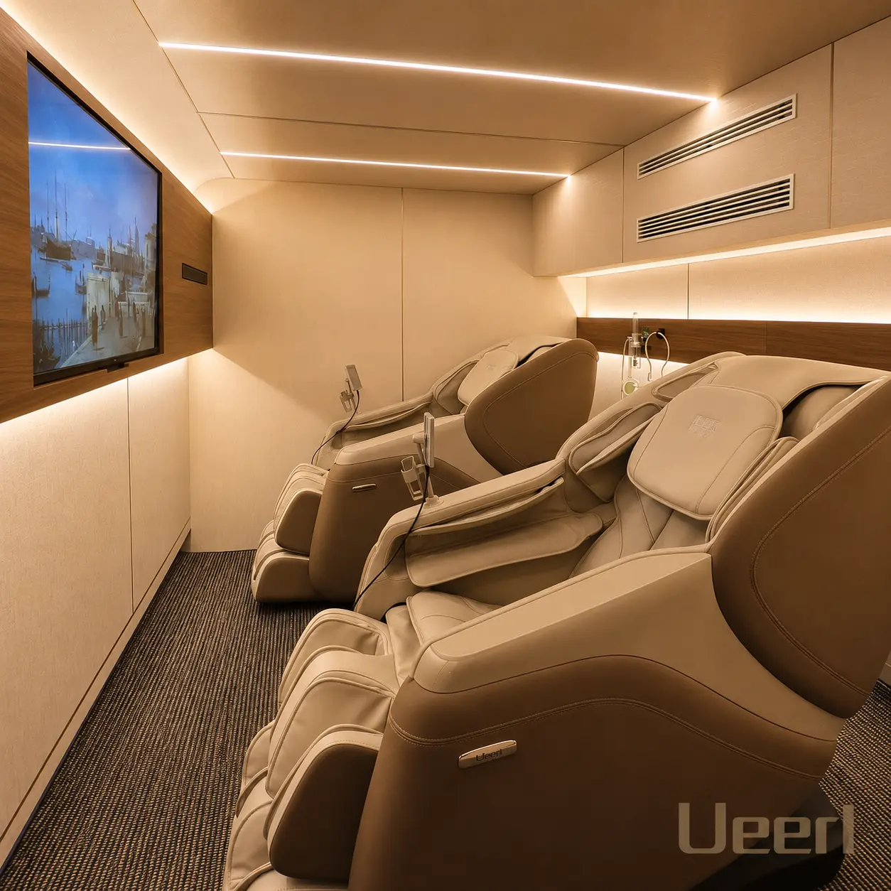 Reclining interior of a Ueerl hyperbaric oxygen chamber for home use