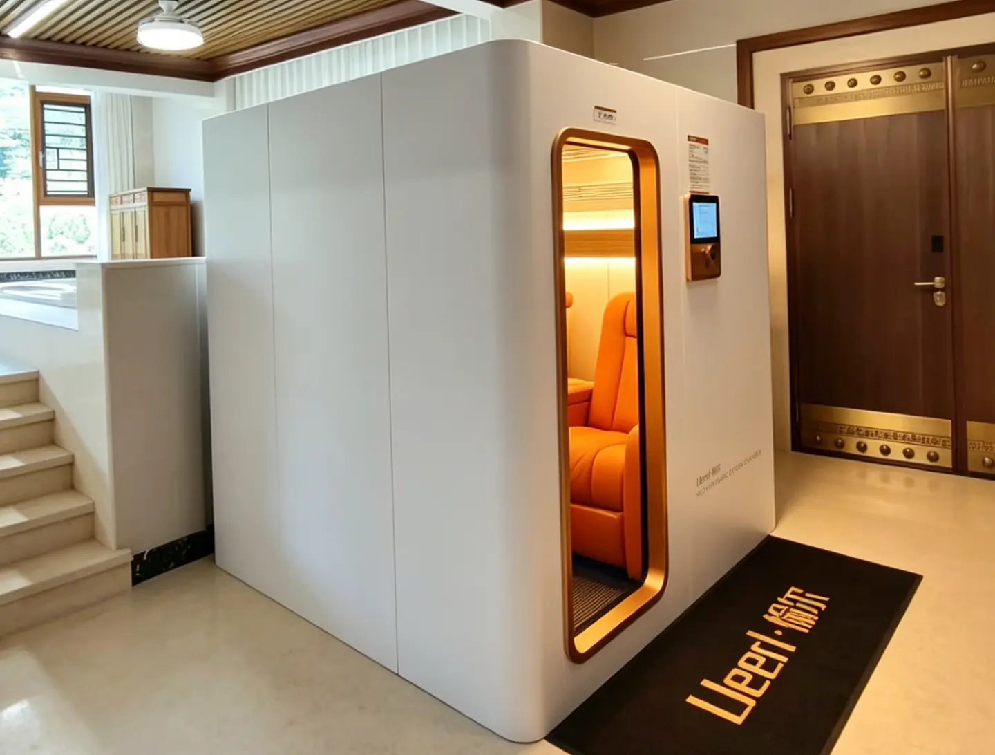 Ueerl hyperbaric oxygen chamber installed in a private home wellness space