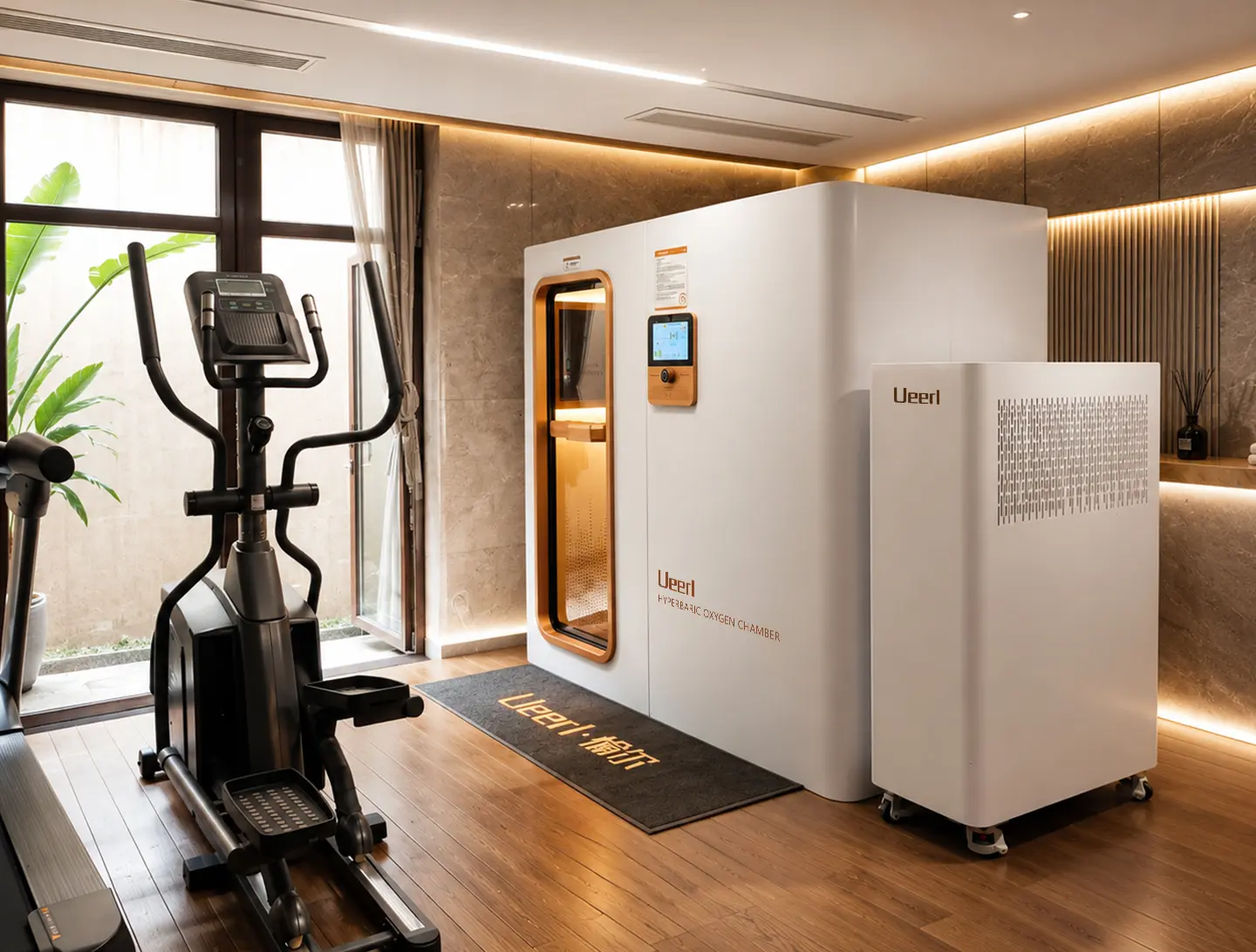 Ueerl hyperbaric oxygen chamber in a premium gym recovery area