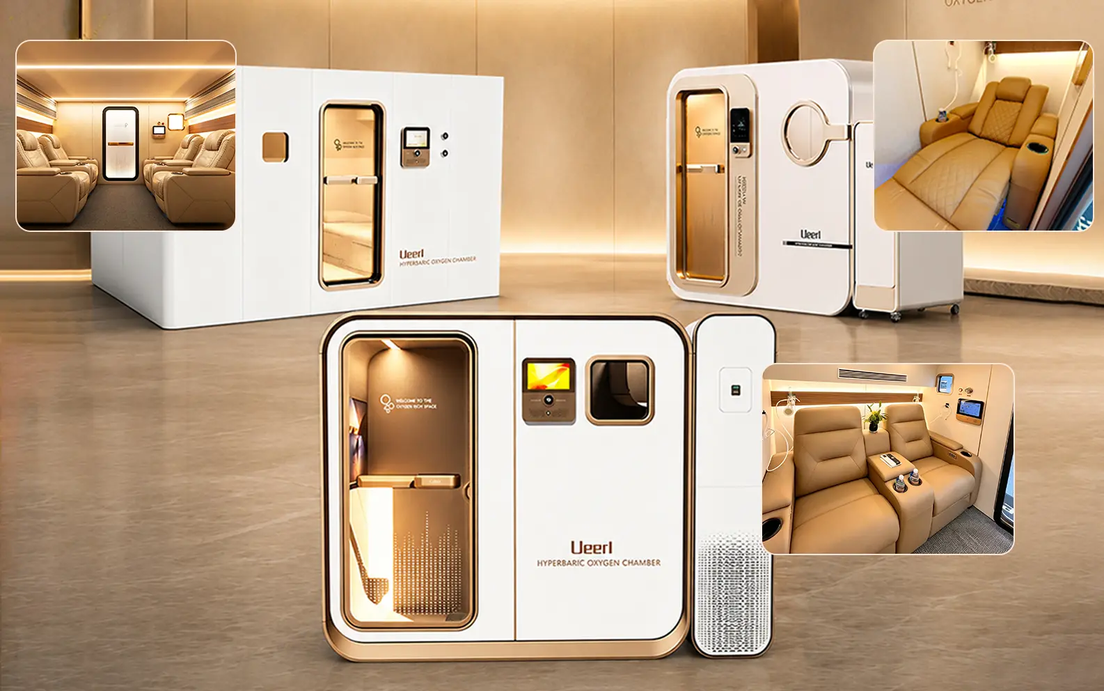 Ueerl hyperbaric oxygen chamber pressure configurations ranging from 1.3 ATA to 2.0 ATA