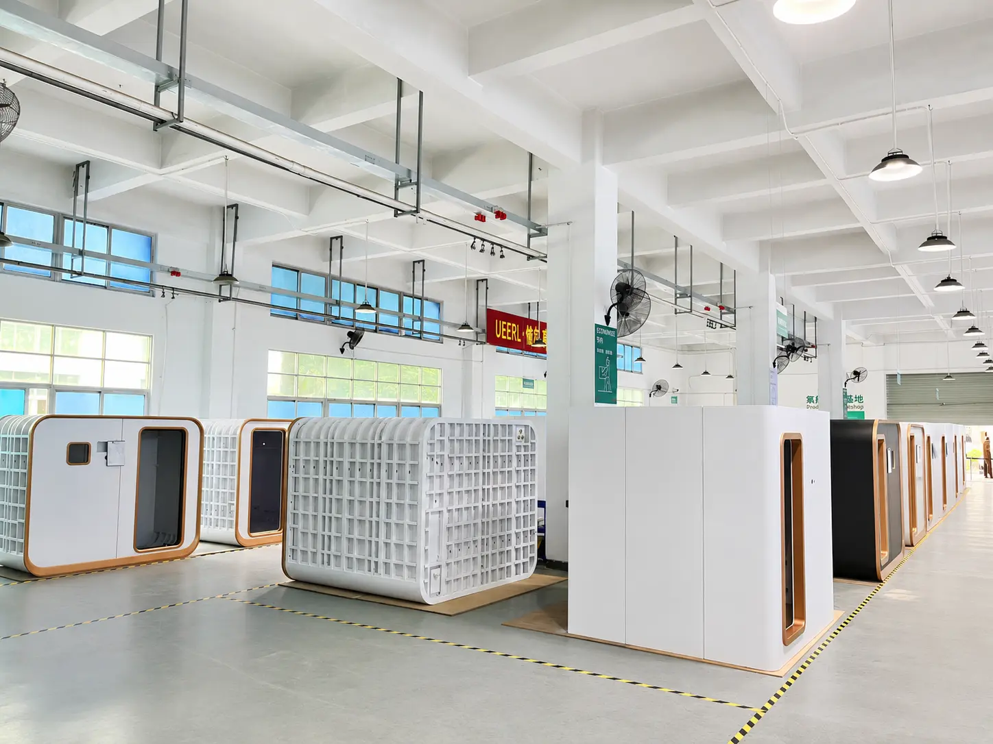 Multiple Ueerl room-style hyperbaric oxygen chambers at the Ueerl manufacturing facility