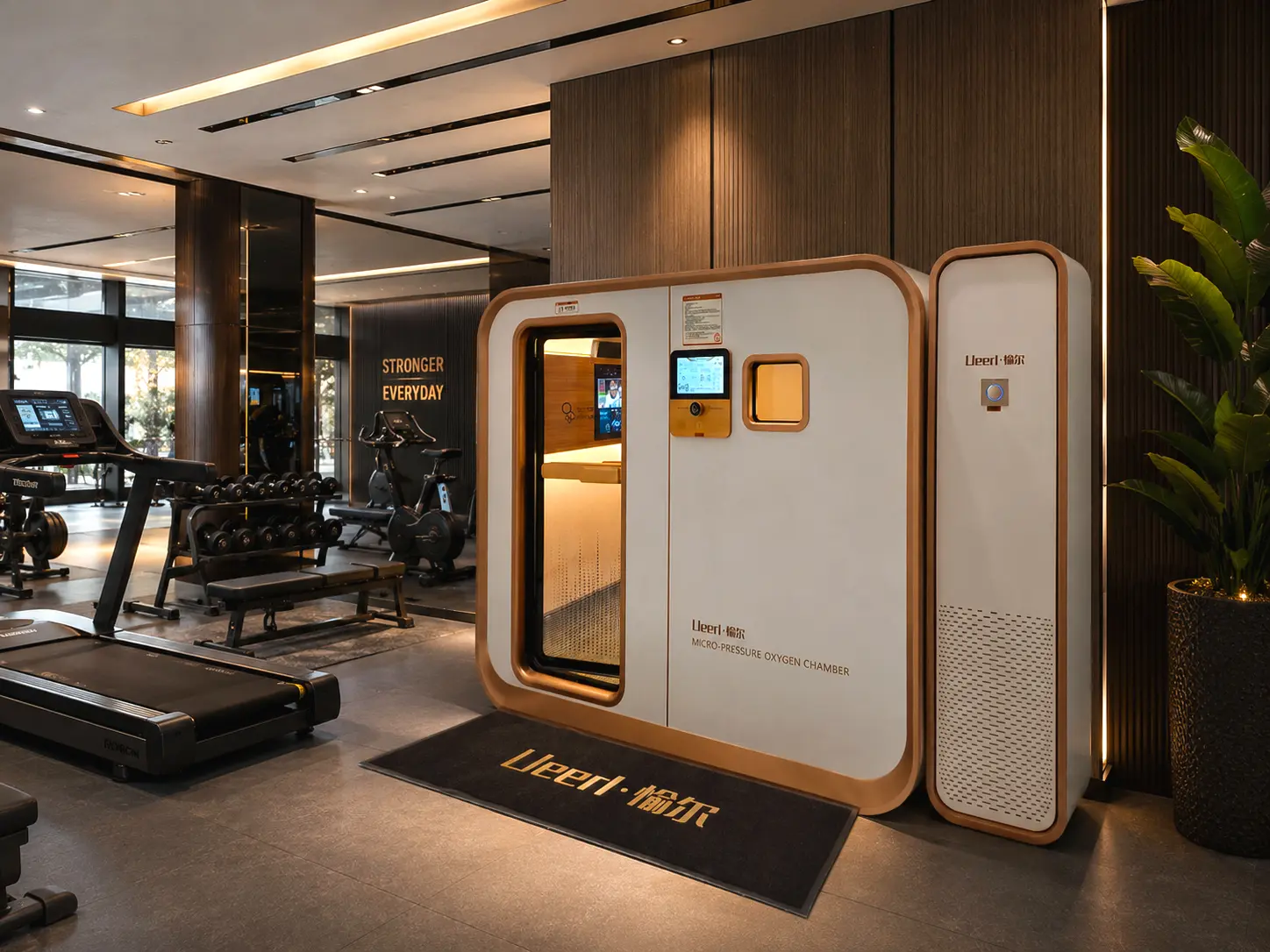 The Ueerl hyperbaric oxygen chamber is located in the gym.