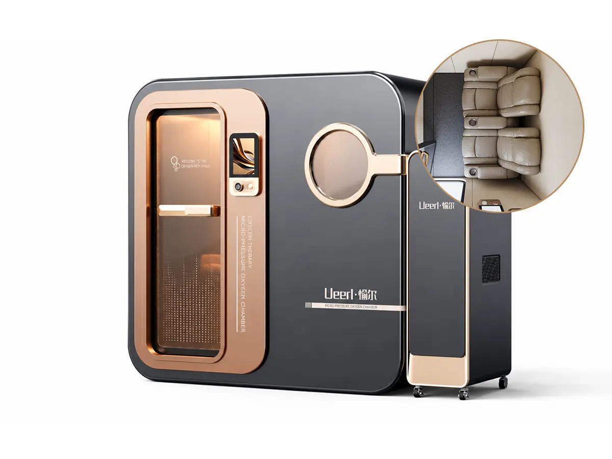 Ueerl U6 Black Gold Flagship Edition two-person room-style hyperbaric oxygen chamber with 1.1ATA to 1.5ATA pressure range
