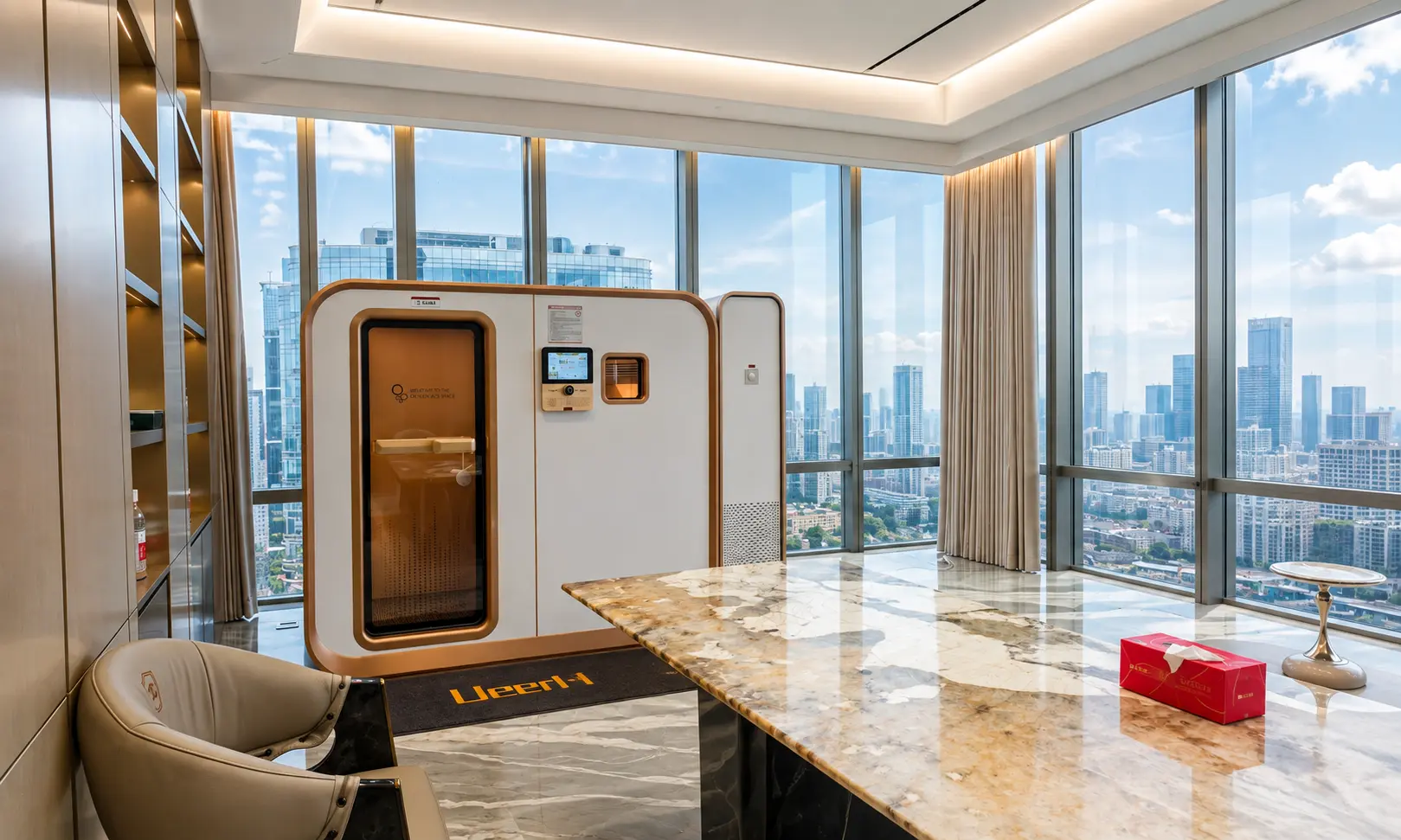 Ueerl hyperbaric oxygen chamber in a premium corporate office wellness suite