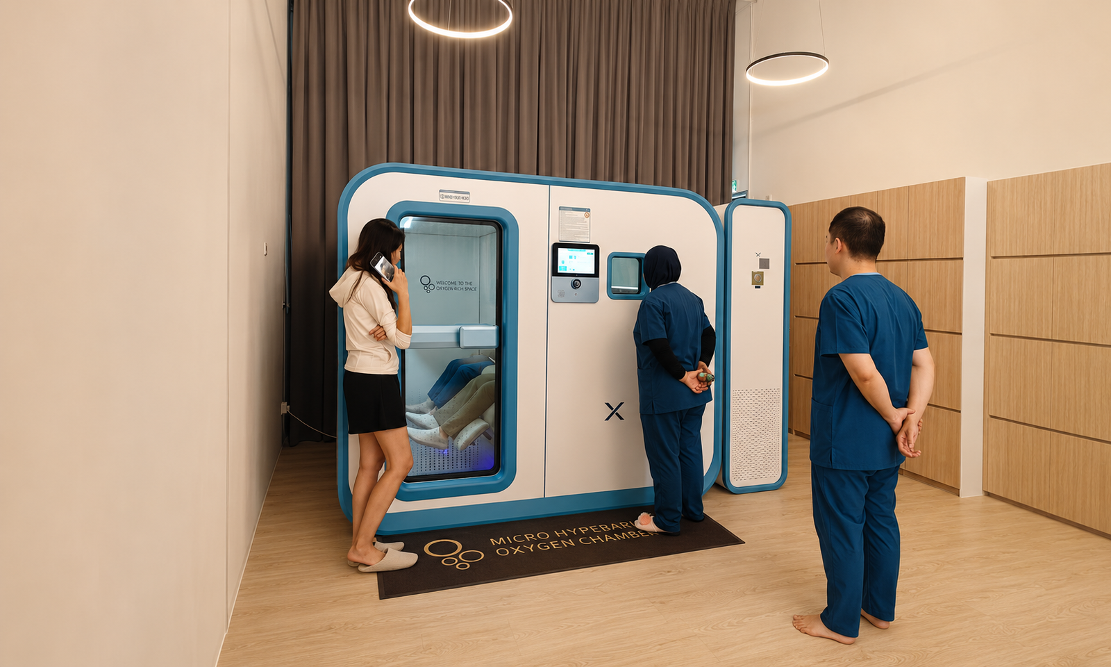 Ueerl room-style hyperbaric oxygen chamber installed in a premium health center