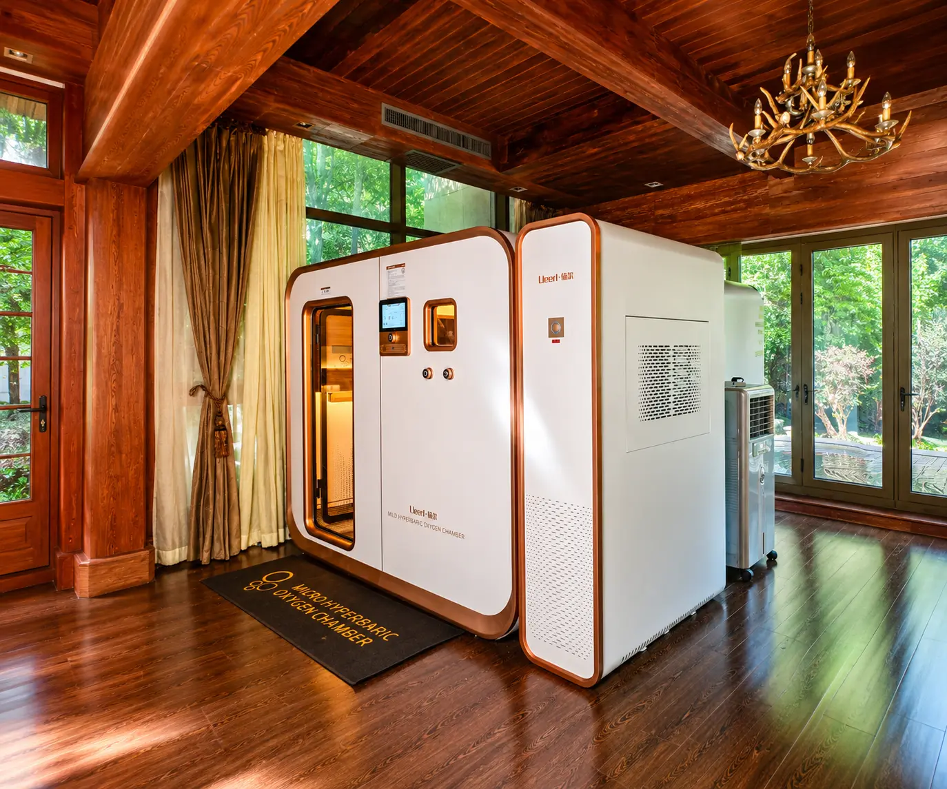 Ueerl hyperbaric oxygen chamber in a luxury private home wellness room