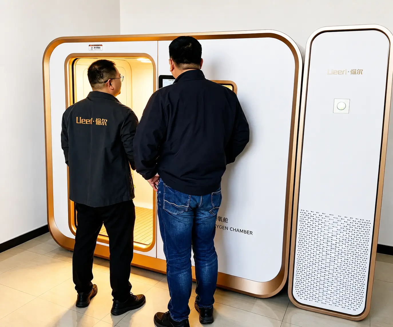 Ueerl room-style hyperbaric oxygen chamber in a premium coworking wellness space